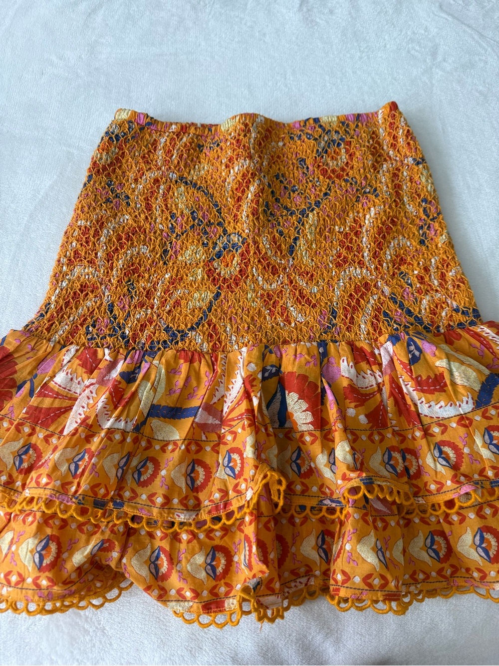 Farm Rio Palms Party Yellow Smocked Mini Skirt Size M D90
